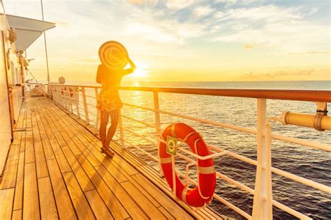 Cruise Ship Luxury Vacation Travel Woman Watching Sunset On Deck