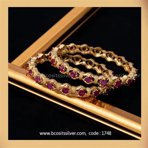 Stone Studded Silver Gold Plated Bangles ~ South India Jewels