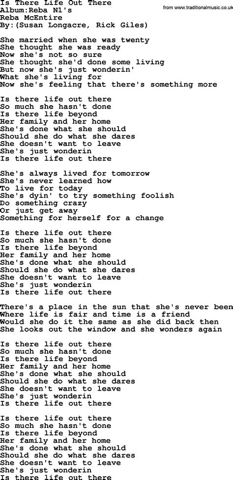 Is There Life Out There By Reba Mcentire Lyrics