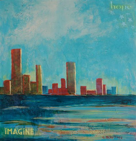 Intuitive Painting Across The Bay 12 X 12 Mixed Media On Cradled