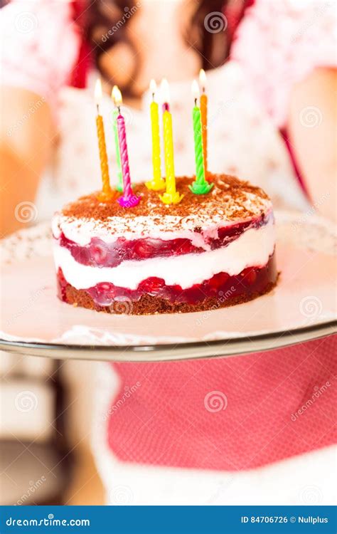 Vintage Girl With Birthday Cake Stock Photo Image Of Desert Colors