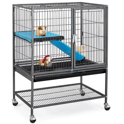 Smilemart Rolling Metal Animal Cage With Removable Ramp And Platform For