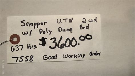 7558 Snapper UTV W Dump Bed 3600 00 JM Equipment