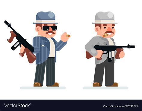 gangster dangerous retro criminal submachine gun vector image