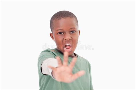 Boy Saying Stop With His Hand Stock Image Image Of Copy Danger 22691357