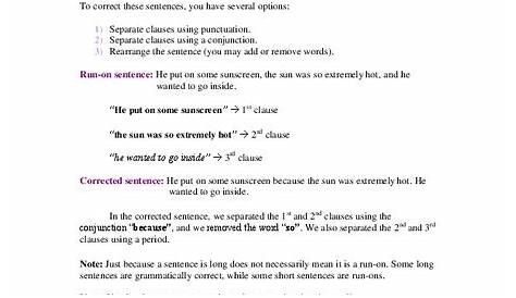 Run-On Sentences Worksheet for 4th - 6th Grade | Lesson Planet