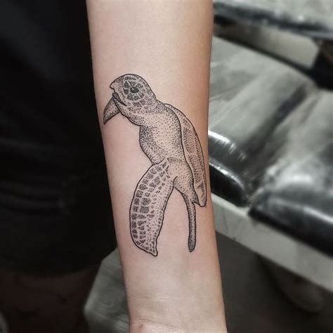 Simple And Beautiful Dotwork Turtle Tattoo On The Forearm Turtle