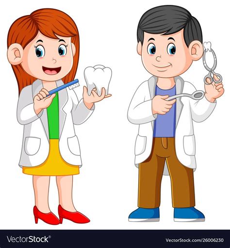 Two Dentist Are Holding Tool For Practicum Vector Image Dentistas