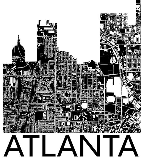 Atlanta Skyline Map Downtown Atlanta Map Moving Away T Etsy