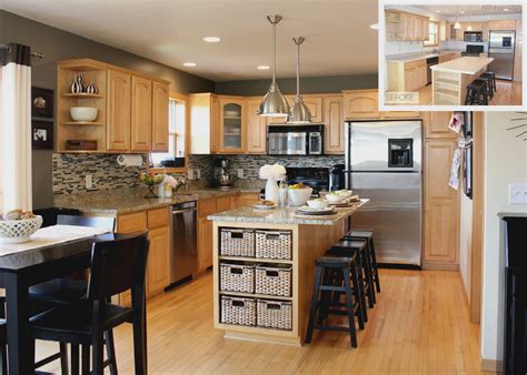 Photo about new kitchen with yellow wood cabinets, black and stainless steel stove and island. Image Yellow Kitchen Walls With Oak Cabinets | Grey kitchen walls, Maple kitchen cabinets, Light ...
