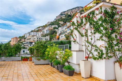 Amazing View Of The Colorful Garden On Terrace Of Hotel Amalfi Coast