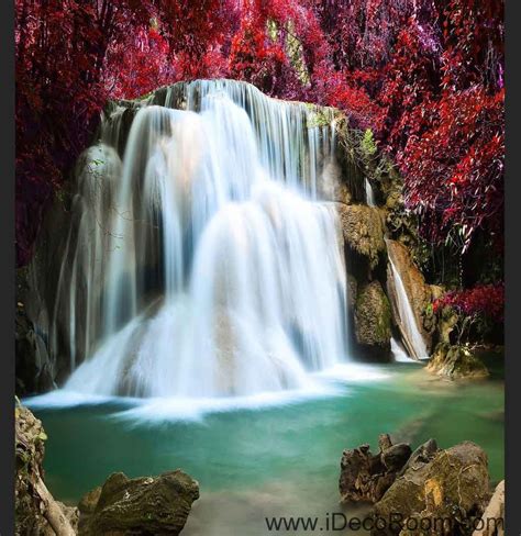 3d Wallpaper Red Maple Waterfall Wall Murals Bathroom Decals Wall Art