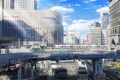 1080p Descarga Gratis Anime Original Edificio Autobús Ciudad