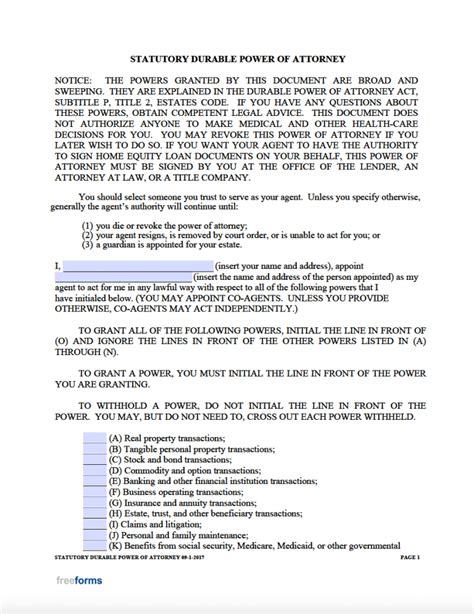 Free Texas Power Of Attorney Forms Pdf Word