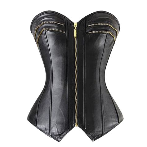 S Xxl Sexy Leather Steampunk Corset Pvc Zip Front Lace Up Back Top Overbust Body Shaper Waist
