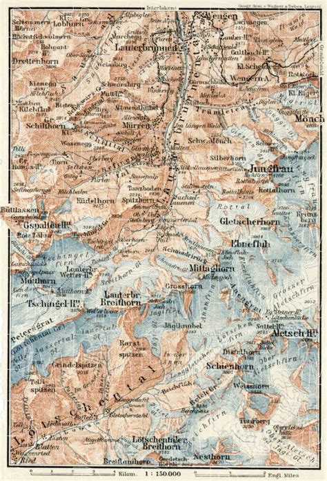 Old Map Of Upper Lauterbrunnen Valley In 1909 Buy Vintage