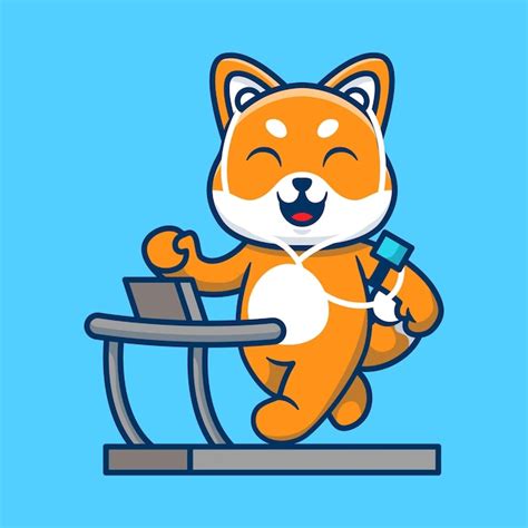 Premium Vector Cute Shiba Inu Dog Running On The Treadmill Cartoon
