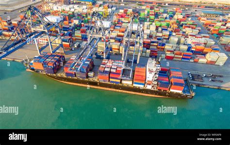 Container Shipping Boat At Dock Yard Main Logistics System Of