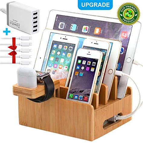 Bamboo Charging Station For Multiple Devices With 5 Port Usb Charger 6