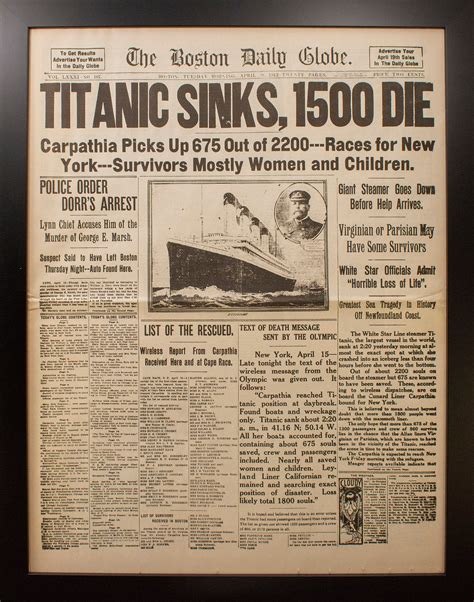 Framed Titanic Reproduction Newspaper 19 12 X 22 Etsy