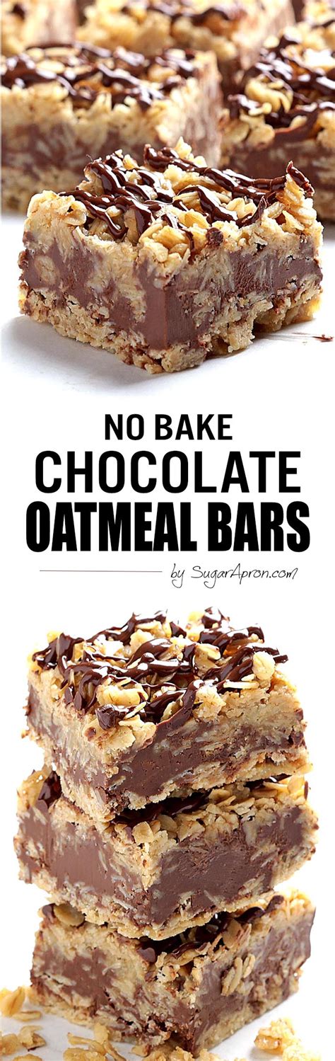 Oatmeal, white sugar, chopped walnuts, cinnamon, flour, baking soda and 10 more. No Bake Chocolate Oatmeal Bars - Sugar Apron