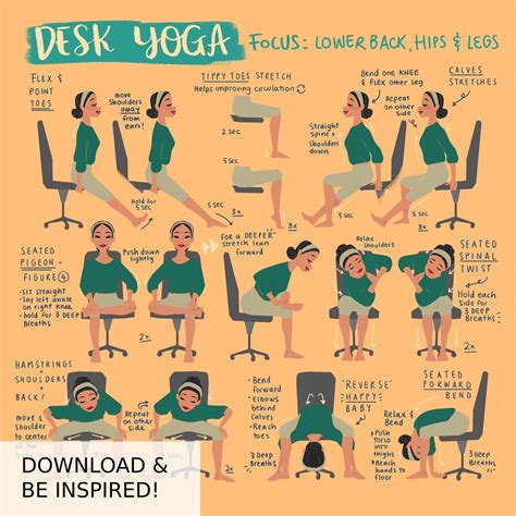 Desk Yoga Focus On Lower Body Lower Back And Hips Yoga Etsy Desk Yoga Office Yoga Yoga