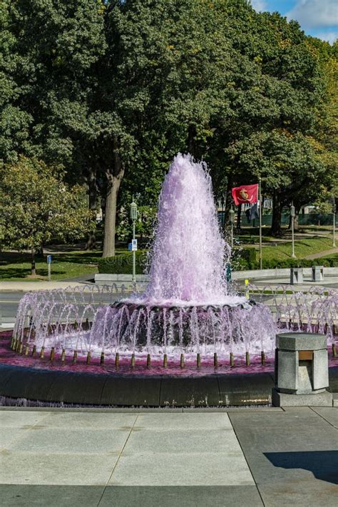 The State Capitol Fountain`s Pink Water For Breast Cancer Awaren