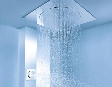 It seems that the benefit of mounting a shower head on the ceiling is that, because the water hits you at a 90° angle, and because the shower arm is not right next to a wall. GROHE - Rainshower F-Series Head & Side Showers - Shower ...