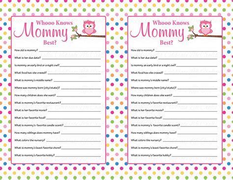 Who Knows Mommy Best Baby Shower Game Printable Baby Shower Etsy