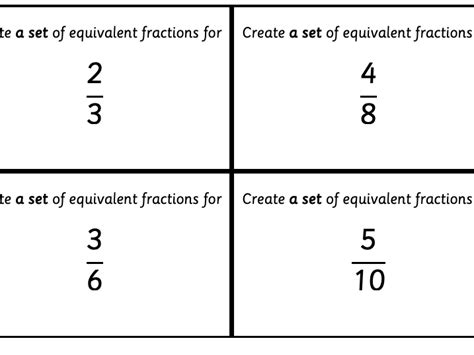 Equivalent Fractions Challenge Cards Teaching Resources