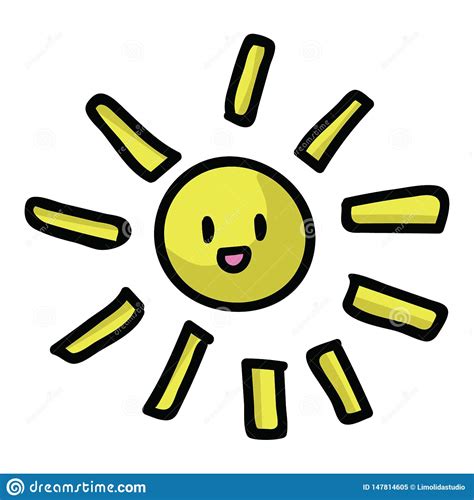 Cute Sunny Day With Kawaii Face Cartoon Vector Illustration Motif Set
