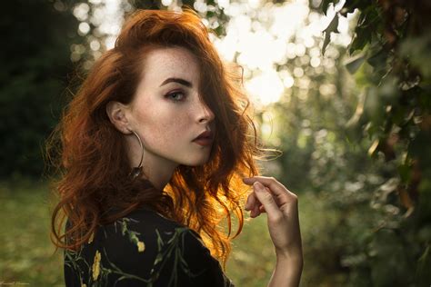 Wallpaper Portrait Face Redhead Depth Of Field Women Outdoors Freckles X