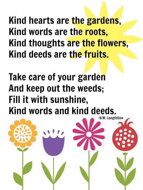 Kind Hearts Are The Gardens Free Printable Kids Poems Kind Heart