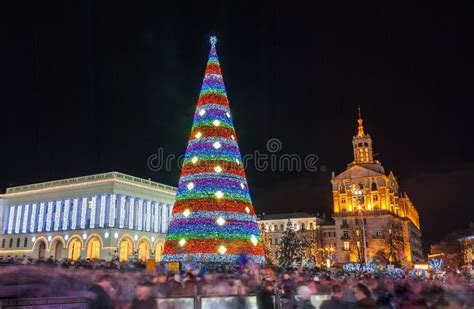 Christmas Tree On Maidan Nezalezhnosti In Kiev Ukraine Stock Image