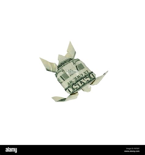 Money Origami Turtle Folded With Real One Dollar Bill Isolated On White