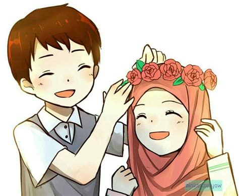 Hijab illustration art Kapalı kız çizimleri Muslimah anime Kartun Seni islami Pasangan animasi