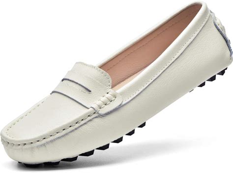 beauseen women s beige penny loafers leather driving moccasins comfort boat shoes size 8 5 bes