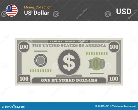 100 Us Dollar Bill American Money Banknote Stock Vector Illustration