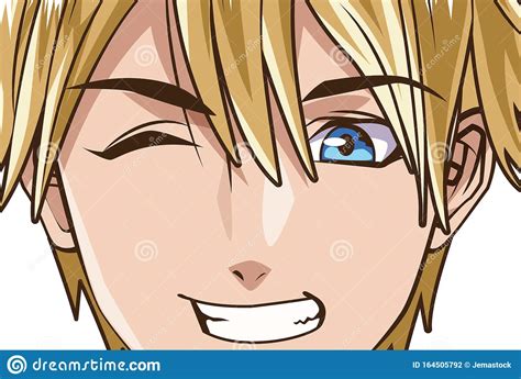Face Young Man Anime Style Character Stock Vector