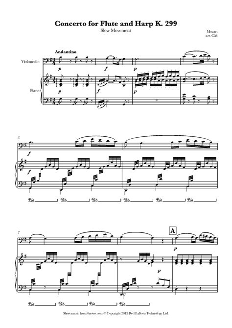 Mozart Concerto For Flute And Harp K 299 Slow Movement Sheet Music