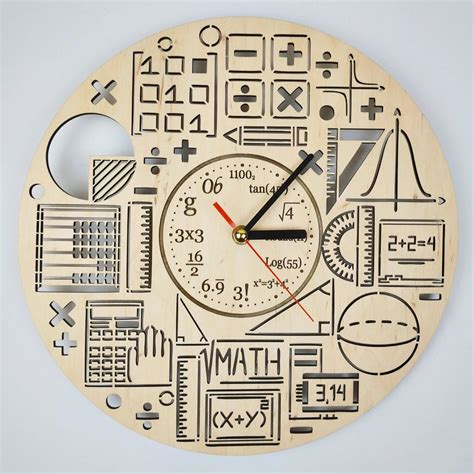 Math Science Wall Clock Wooden Home Mathematics Decor Hanging Etsy