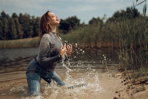 Wetlook Video With Hot Fully Clothed Girl In Wet Skinny Jeans And Sneakers