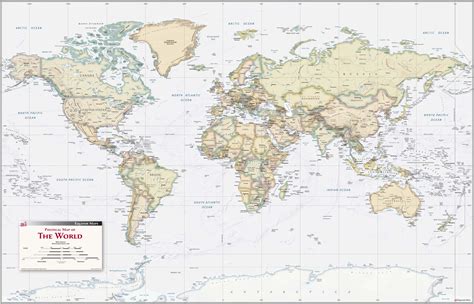 Political Wall Map Of The World With Antique Tones By Equator Maps