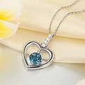 訂造婚禮飾品14K白金心型藍色托帕0.04克拉鑽石吊墜項鍊 - Niomi Jewellery