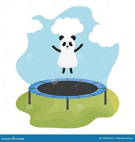 Cute Bear Panda In Elastic Trampoline Character Stock Vector