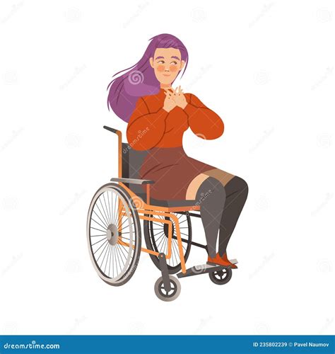 Cheerful Disabled Girl In Wheelchair Doing Hand Gesture Vector Illustration Stock Vector