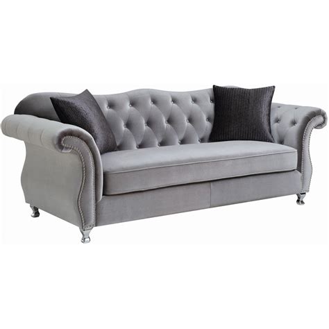 Coaster Frostine Traditional Button Tufted Sofa In Silver Cymax Business