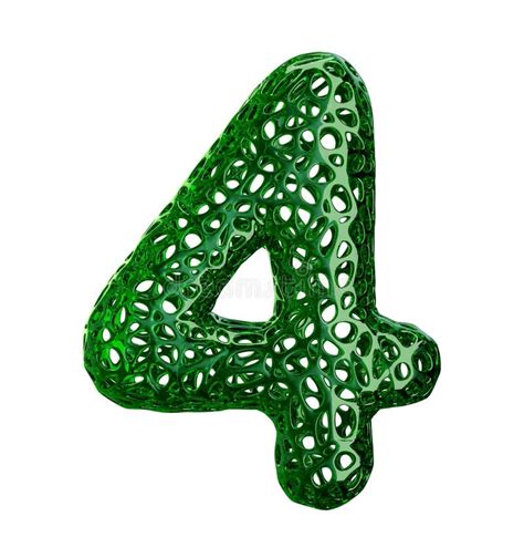 Number 4 Four Made Of Green Plastic With Abstract Holes Isolated On