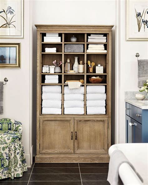 Ballard Designs Oak Beckett Cabinet Used In A Master Bathroom With