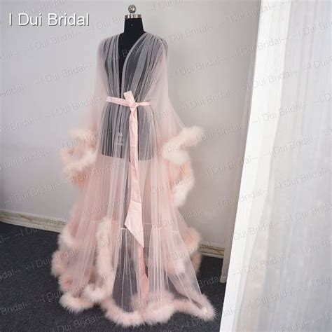 Old Hollywood Feather Robe Sexy Boudoir Robe Feather Bridal Robe Tulle Illusion Long Wedding